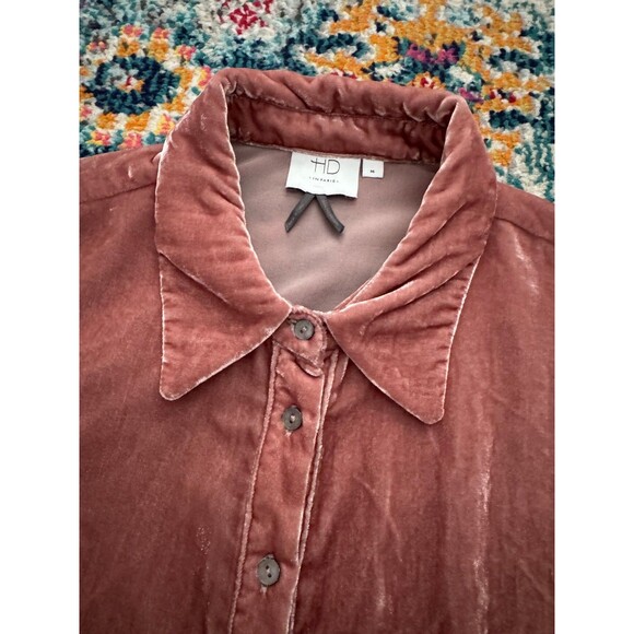 Anthropologie HD in Paris Pink Velvet Peplum Long Sleeve Button Shirt Sz M - Picture 4 of 7